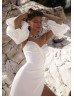 Strapless White Satin Twist Wedding Dress With Detachable Sleeves
